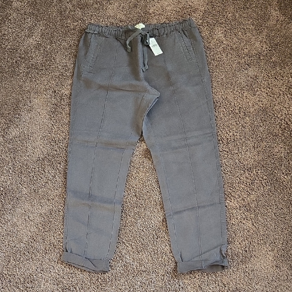 NEW Lou & Grey Gray Linen Blend Ankle Pants 8